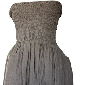 ANABELLE PARIS Womens XL Brown Linen Smocked Sleeveless Jumpsuit Romper Pockets